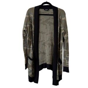 EXPRESS 100% Cotton Camo Green/Black Long Open Cardigan Sweater w/ Pockets - XS
